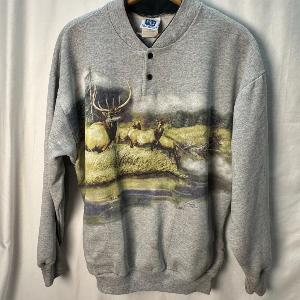 Vintage Art Unlimited Sportswear Sweatshirt with Elk All-Over Print 90s